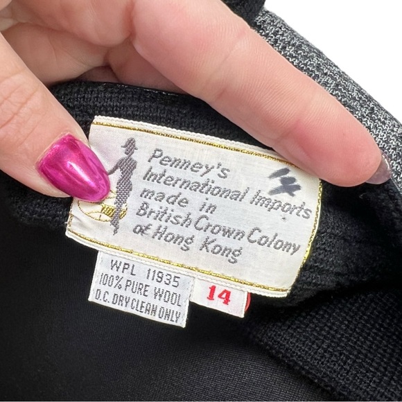 Vtg 70's Penney's International Imports Black/Cream/Gray Wool Zip up Vest Sz 14 - Picture 11 of 12